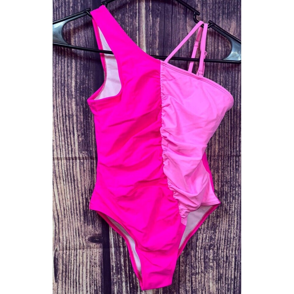 One Piece Swimsuits Color Block Cutout One Shoulder Bathing Suit Size 10-11Y